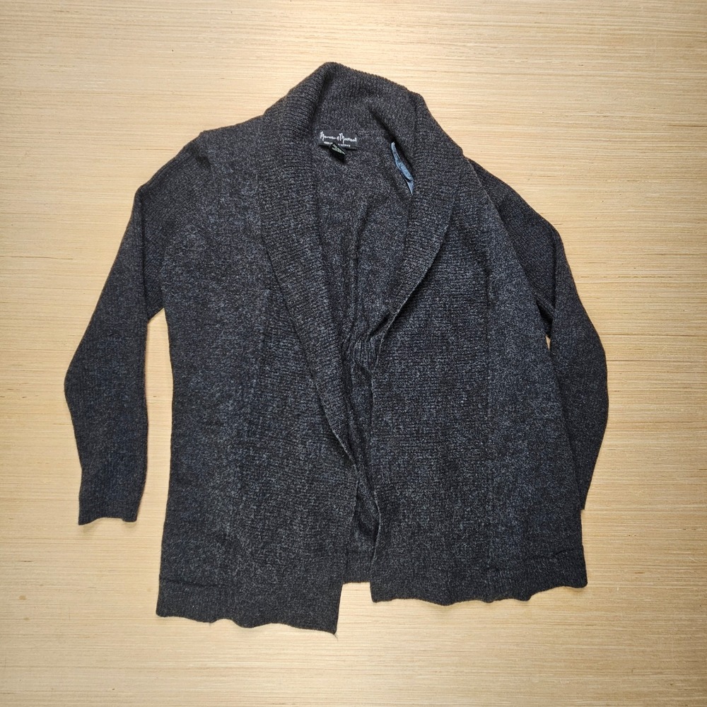 Mercer & Madison Cardigan Womens L Charcoal Grey Italian Merino Wool Open Front - Picture 2 of 10